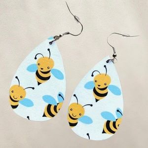Teardrop Earrings, Bee Earrings, Wooden Earrings
